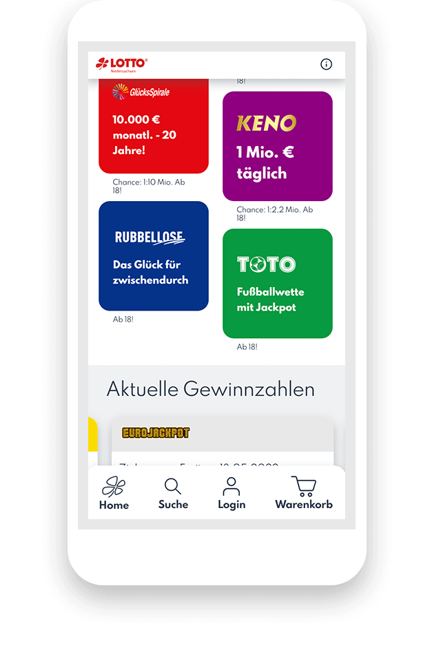 Ansicht neue Website auf Smartphone | LOTTO Niedersachsen