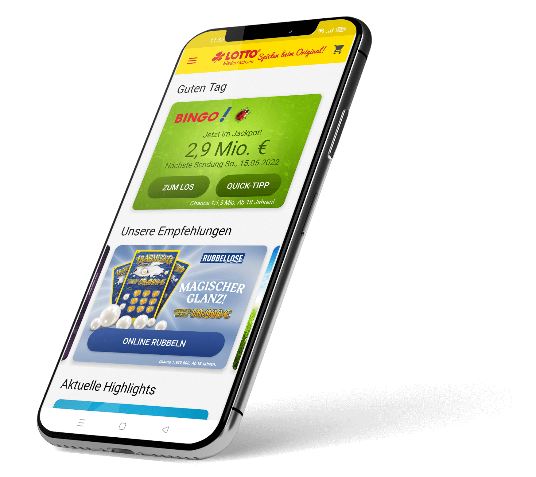 Mockup LOTTO.de auf Smartphone | LOTTO Niedersachsen