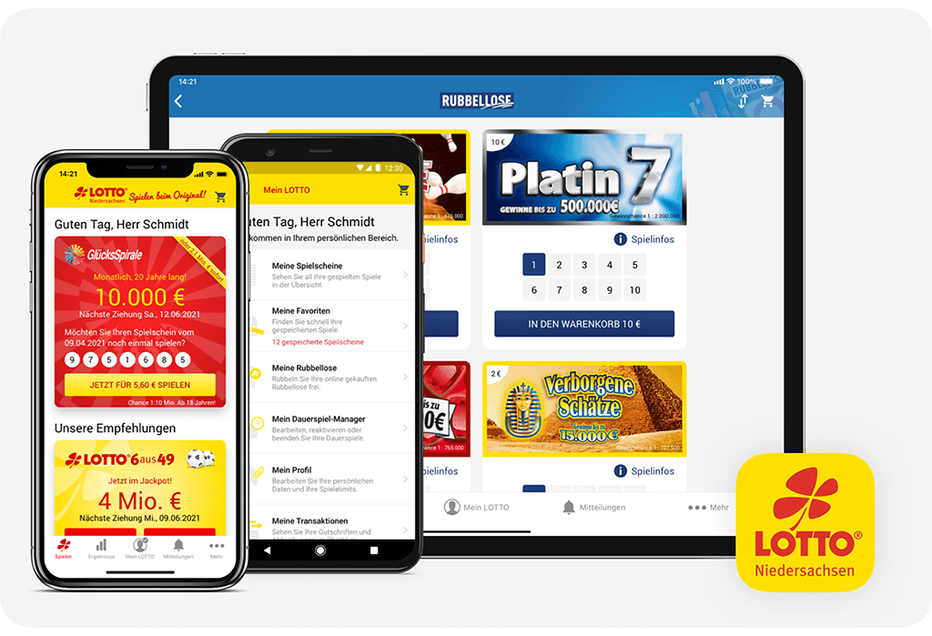 Mockup-Ansicht LOTTO App auf verschiedenen Devices | LOTTO Niedersachsen