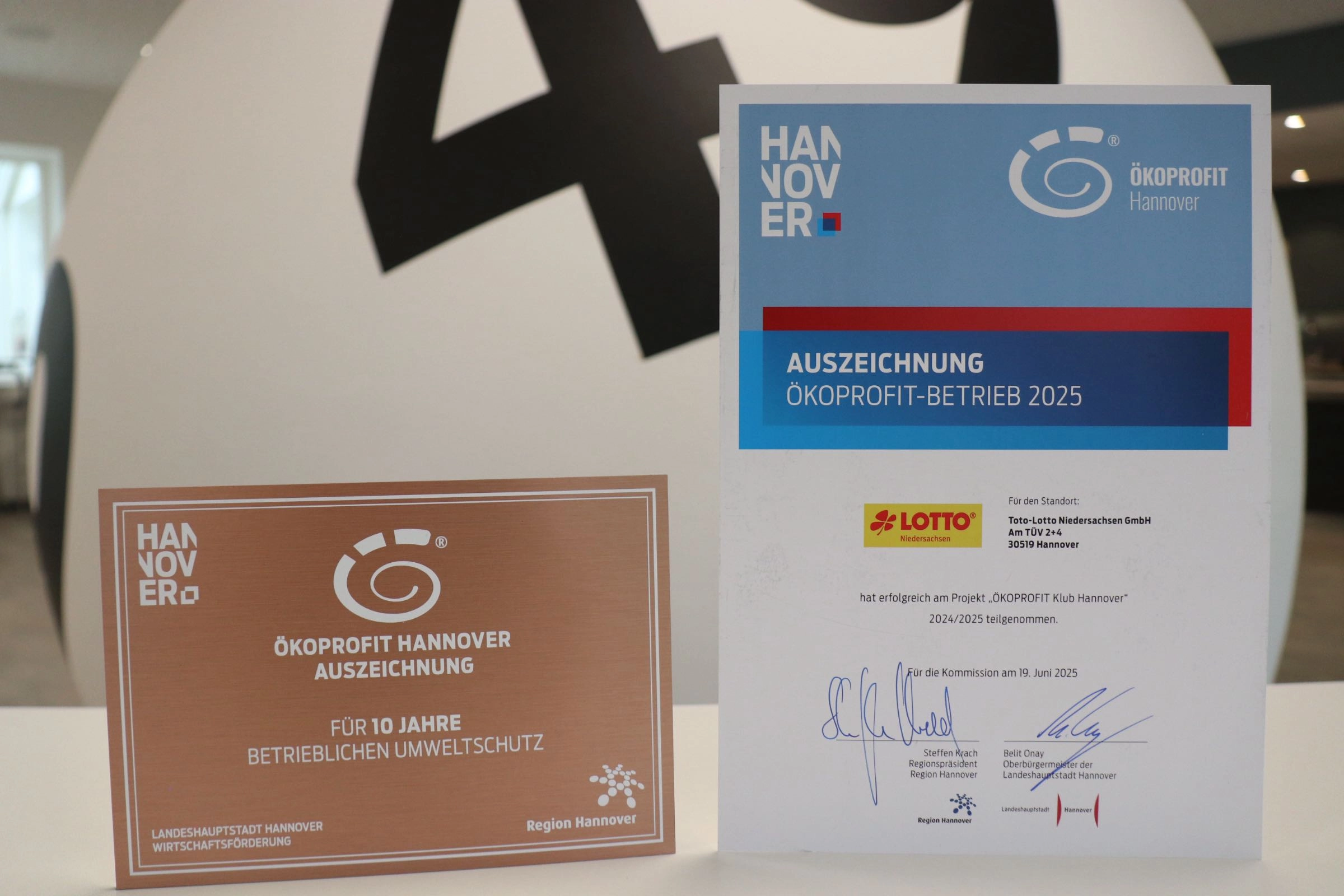 ÖKOPROFIT Auszeichnung von LOTTO Niedersachsen