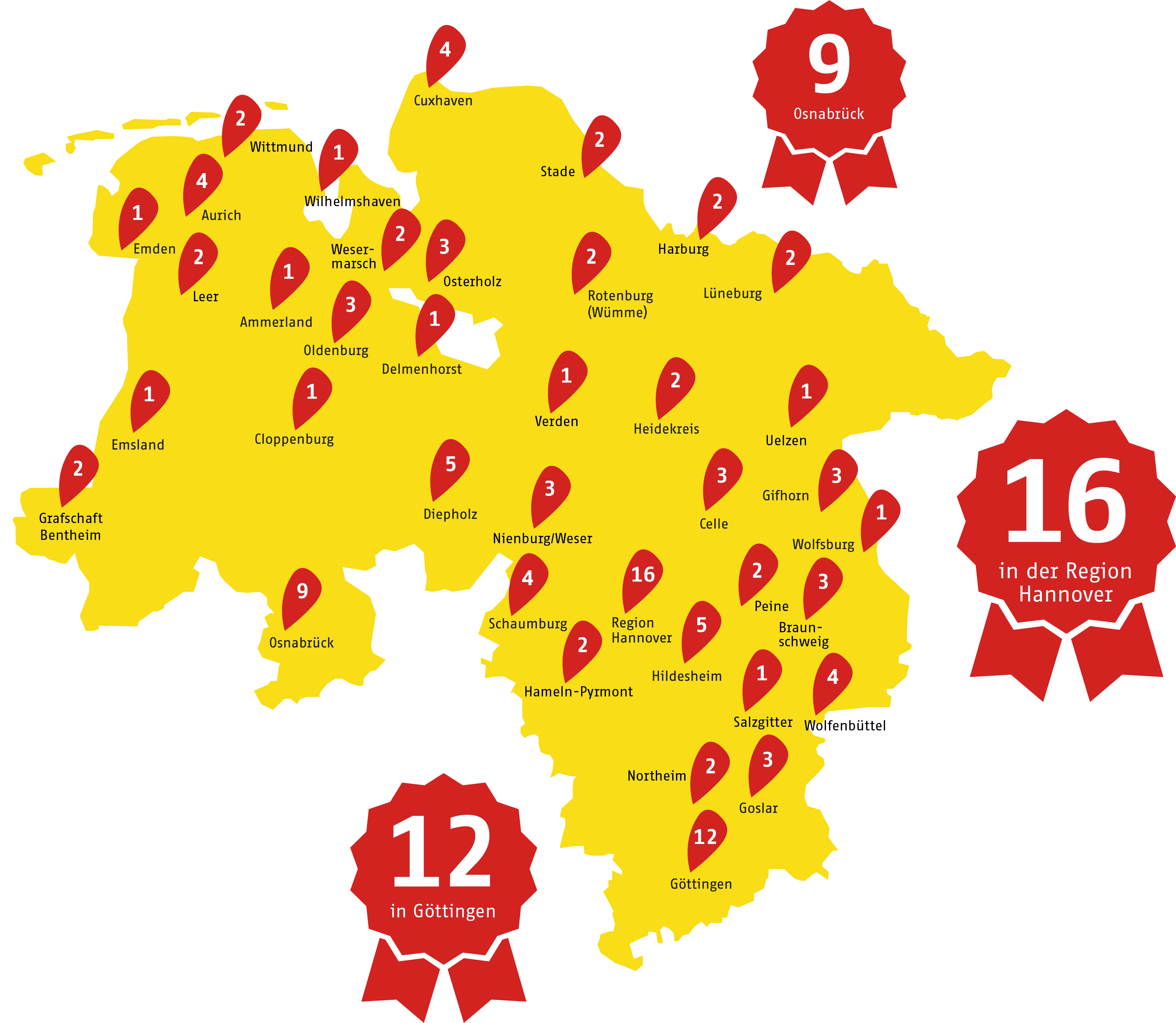 Gewinnerlandkarte LOTTO Niedersachsen 2025