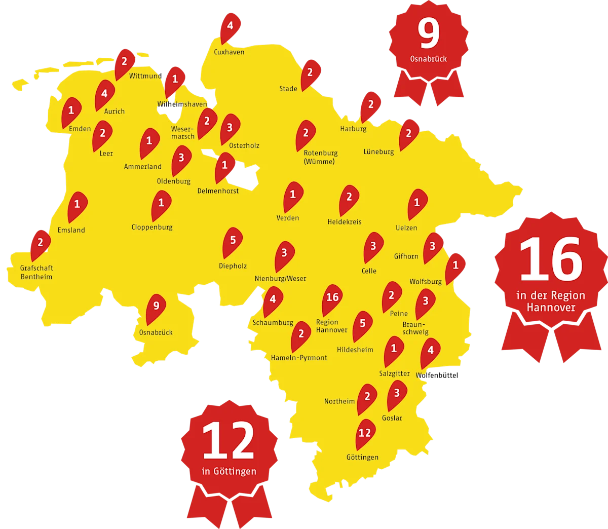 Gewinnerlandkarte LOTTO Niedersachsen 2025