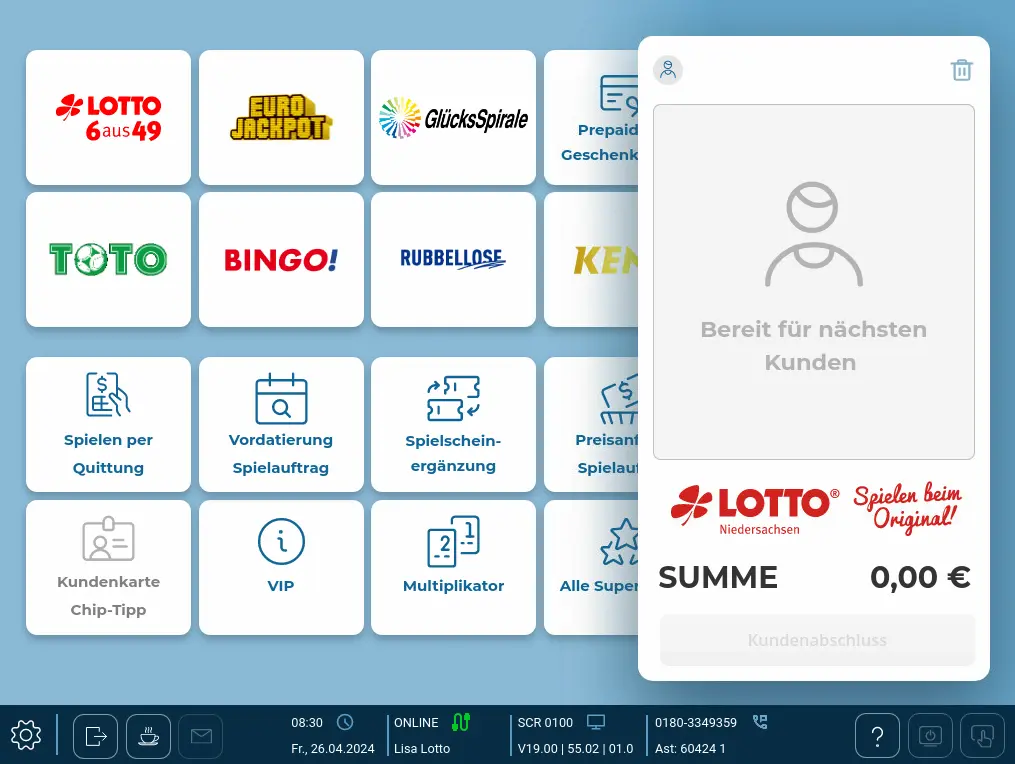 Bedienoberfläche Lotto-Terminal