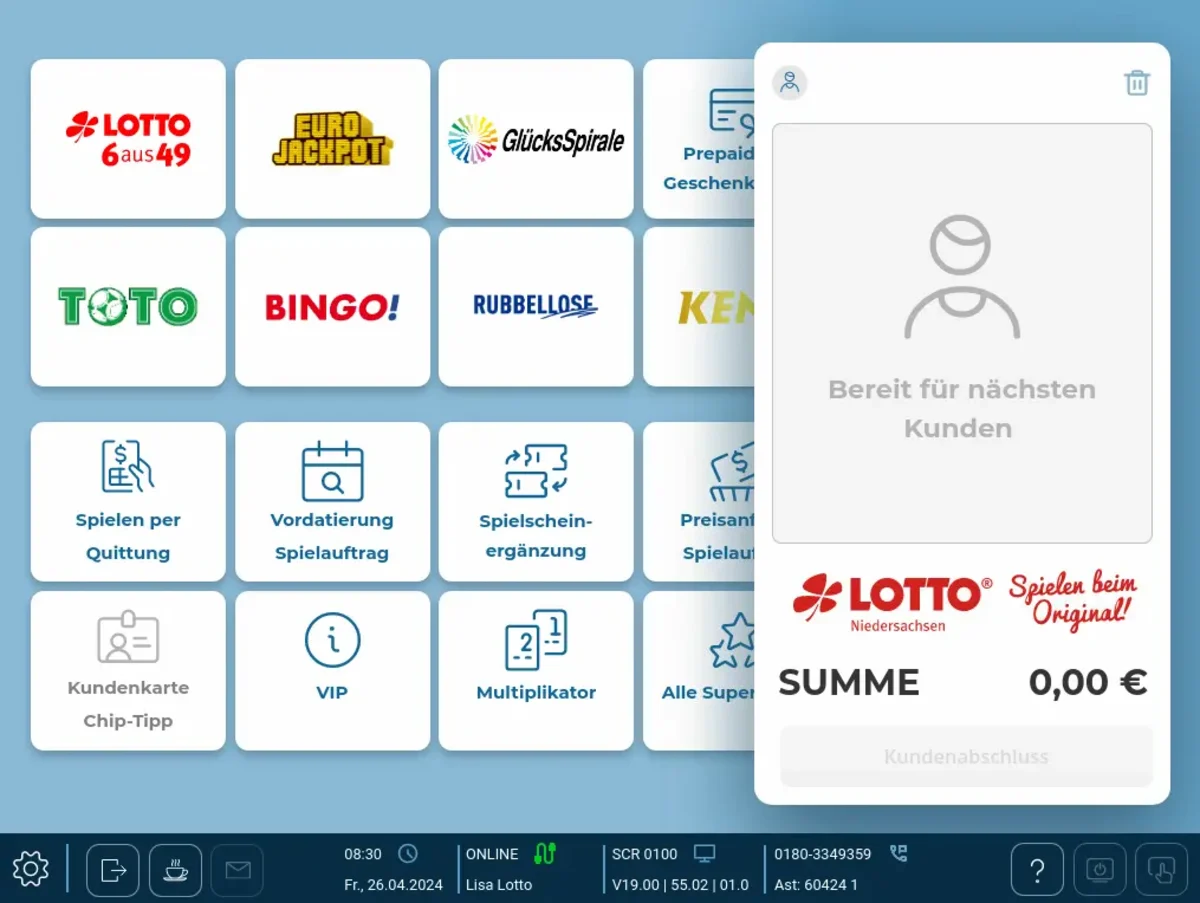 Bedienoberfläche Lotto-Terminal